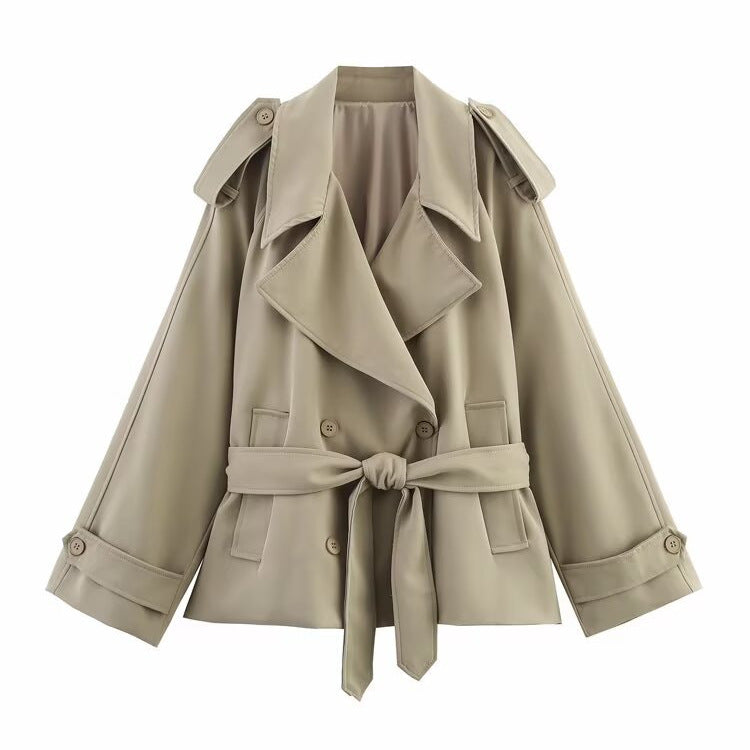 Women's short trench coat jacket with waist belt and double-breasted Mune Fashion