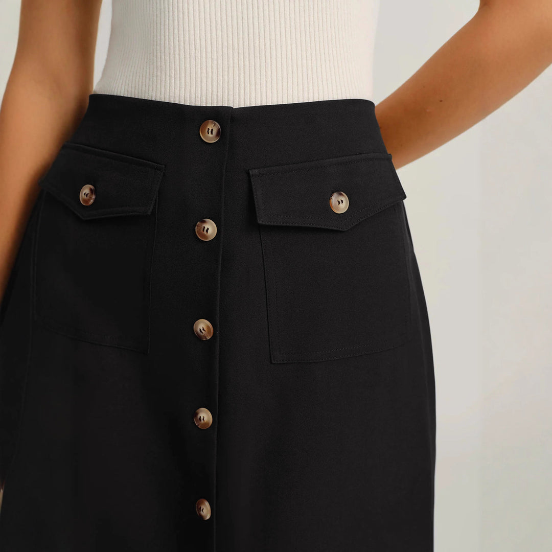 Women's Elegant Midi Skirt with Button Placket and Pockets Mune Fashion