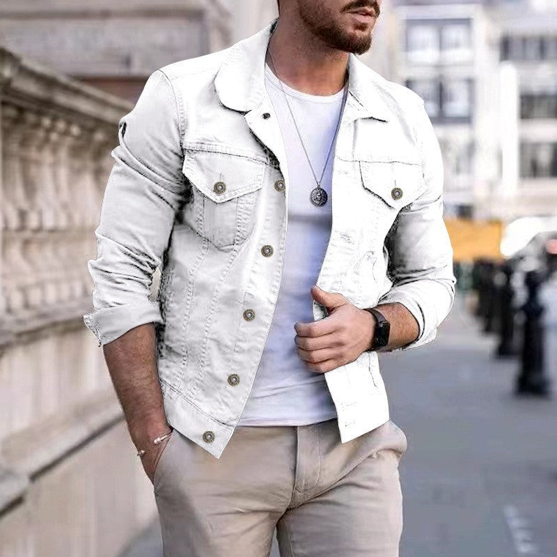 Men's tailored denim jacket in trucker style with chest pockets and metal buttons Mune Fashion