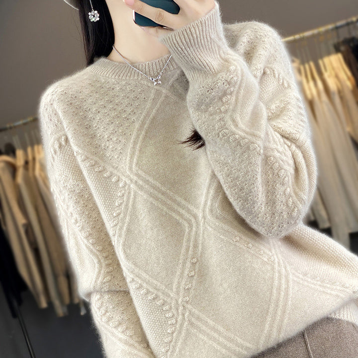 Ladies Cozy Mohair-Look Oversized Sweater with Diamond Structure and Bobble Details Mune Fashion