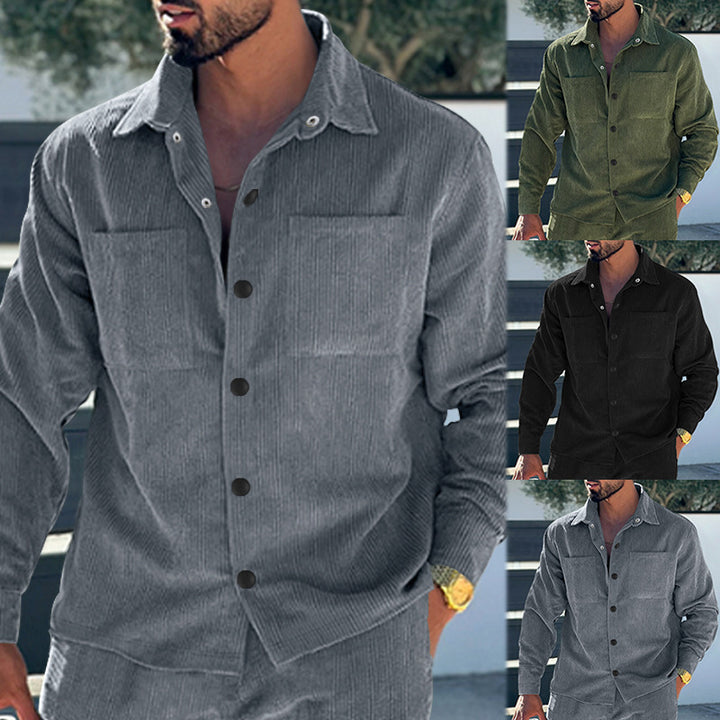 Men's padded corduroy overshirt jacket with visible button placket and chest welt pockets Mune Fashion