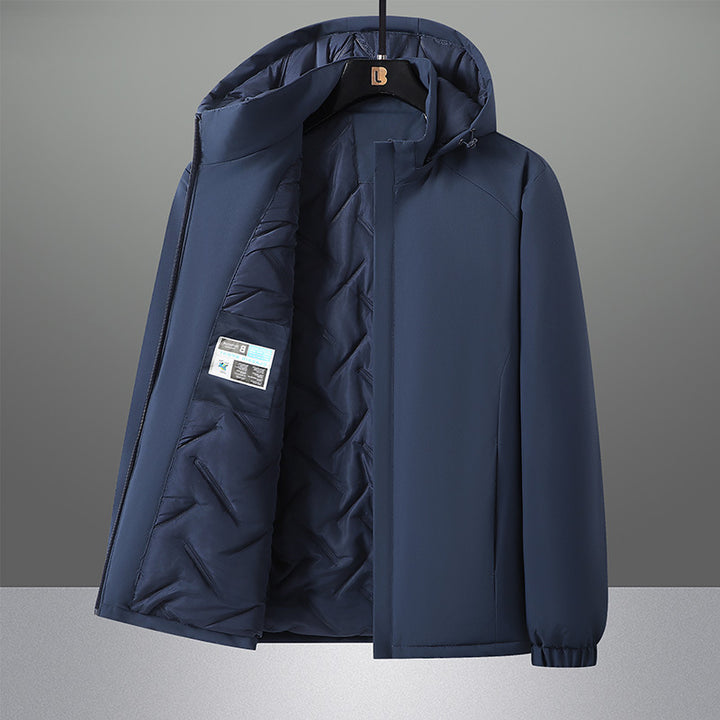 Men's water-repellent urban softshell hooded jacket with lightly padded quilted lining, concealed zipper, and elastic cuffs Mune Fashion