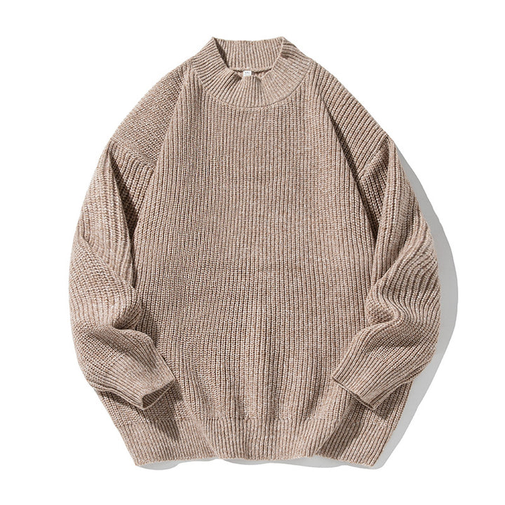 Unisex Oversized Loop Knit Sweater with Ribbed Stand-Up Collar and Chenille Melange Mune Fashion