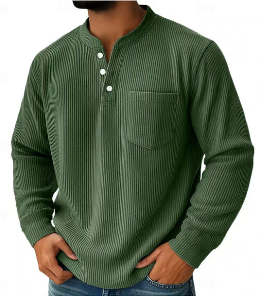 Men's thermal waffle knit Henley shirt with stand-up collar, chest pocket, and ribbed comfort fit Mune Fashion