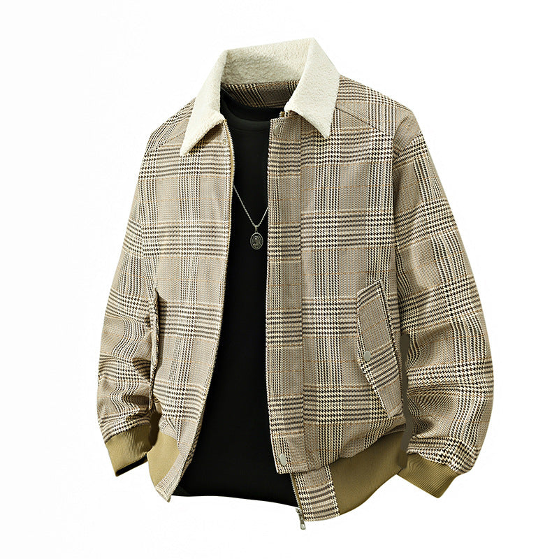 Men's checked bomber transitional jacket with teddy collar & ribbed cuffs Mune Fashion