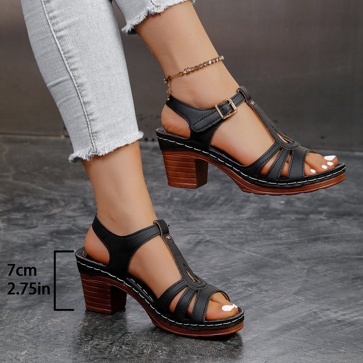 Damen Sandalette mit Cut-Out-Riemen, gepolstertem Komfortfußbett und mittelhohem Blockabsatz Mune Fashion