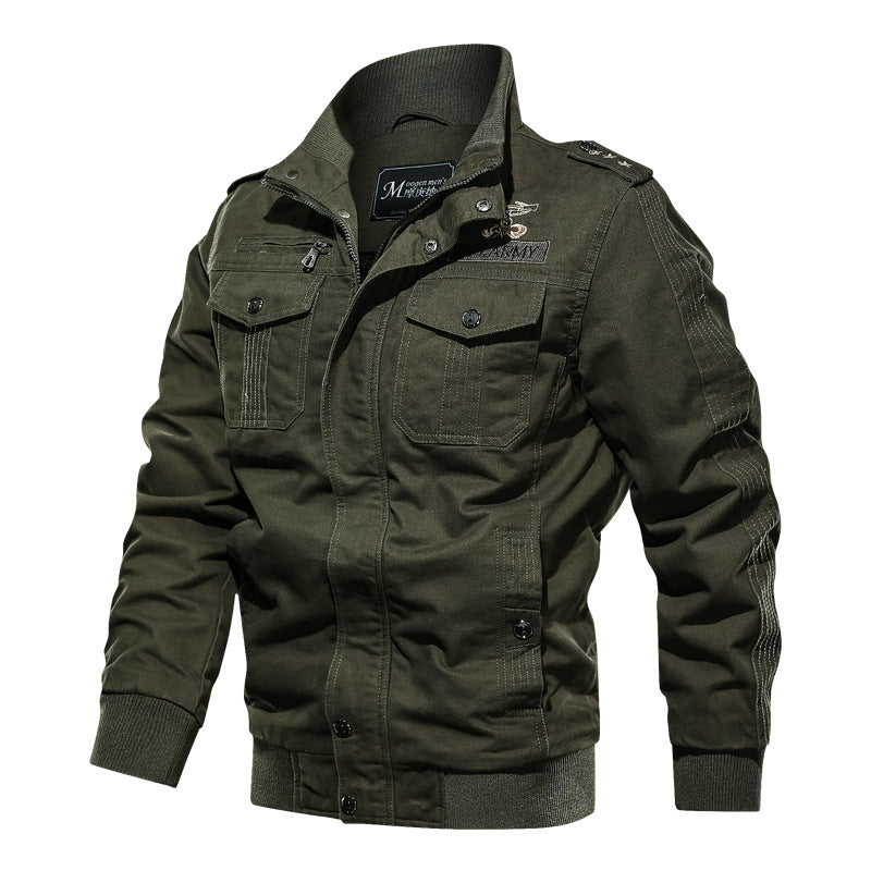 Men's field blouson made of canvas with epaulettes, utility patch pockets, and ribbed stand-up collar Mune Fashion