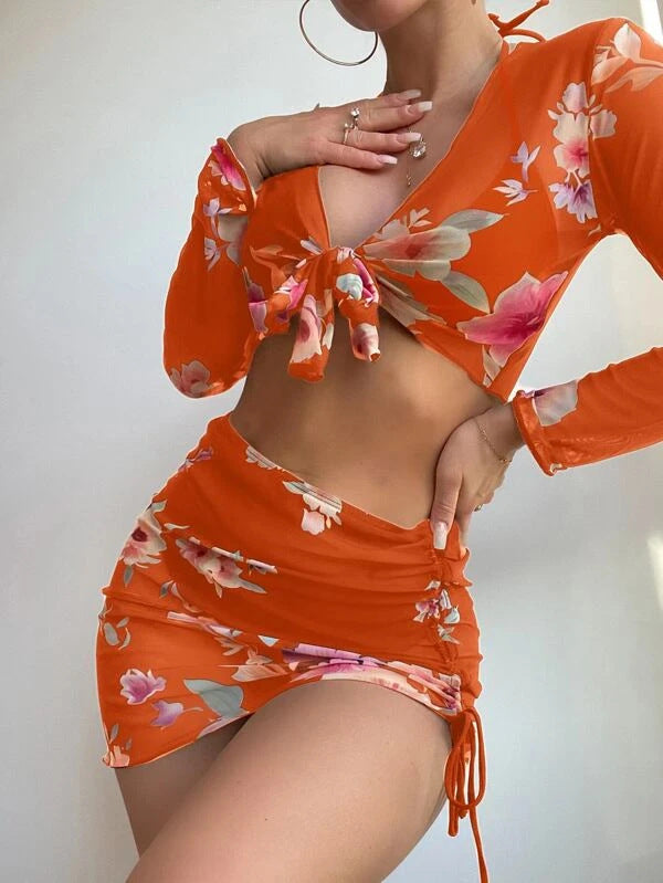 Women Elegant Swim Top with Floral Design and Tie Closure Mune Fashion