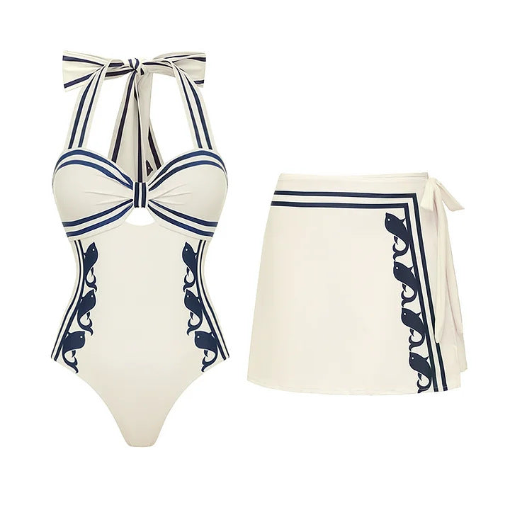 Women's one-piece swimsuit with sophisticated cut-out and decorative bows Mune Fashion