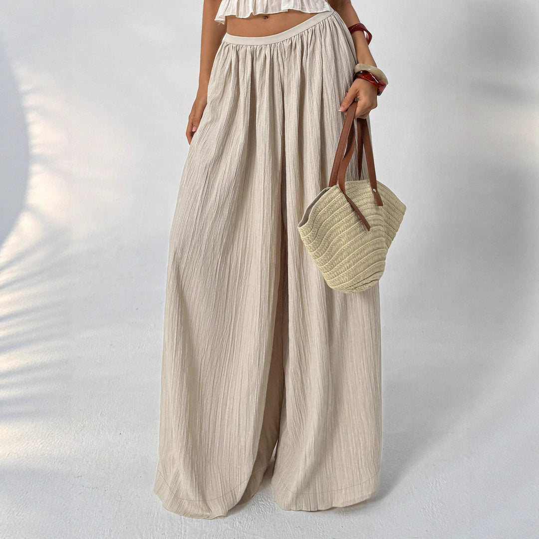 Women's Lightweight Linen Palazzo-Style Pants with Wide Leg and Elastic Waistband Mune Fashion
