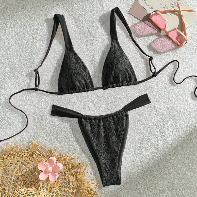 Women's Triangle Bikini with Floral Lace Design Mune Fashion
