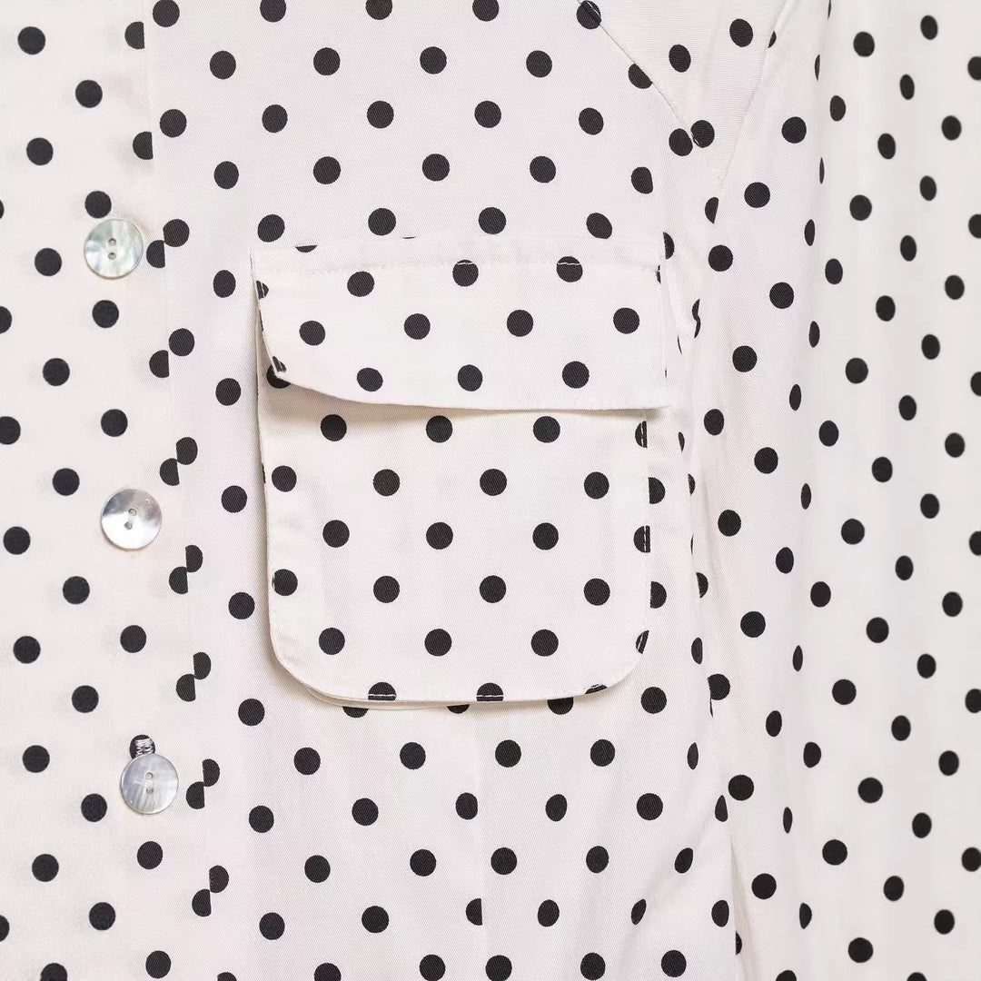 Women's Tailored Blouse Jacket with Stand-Up Collar, Breast Pockets and Tie Belt Mune Fashion