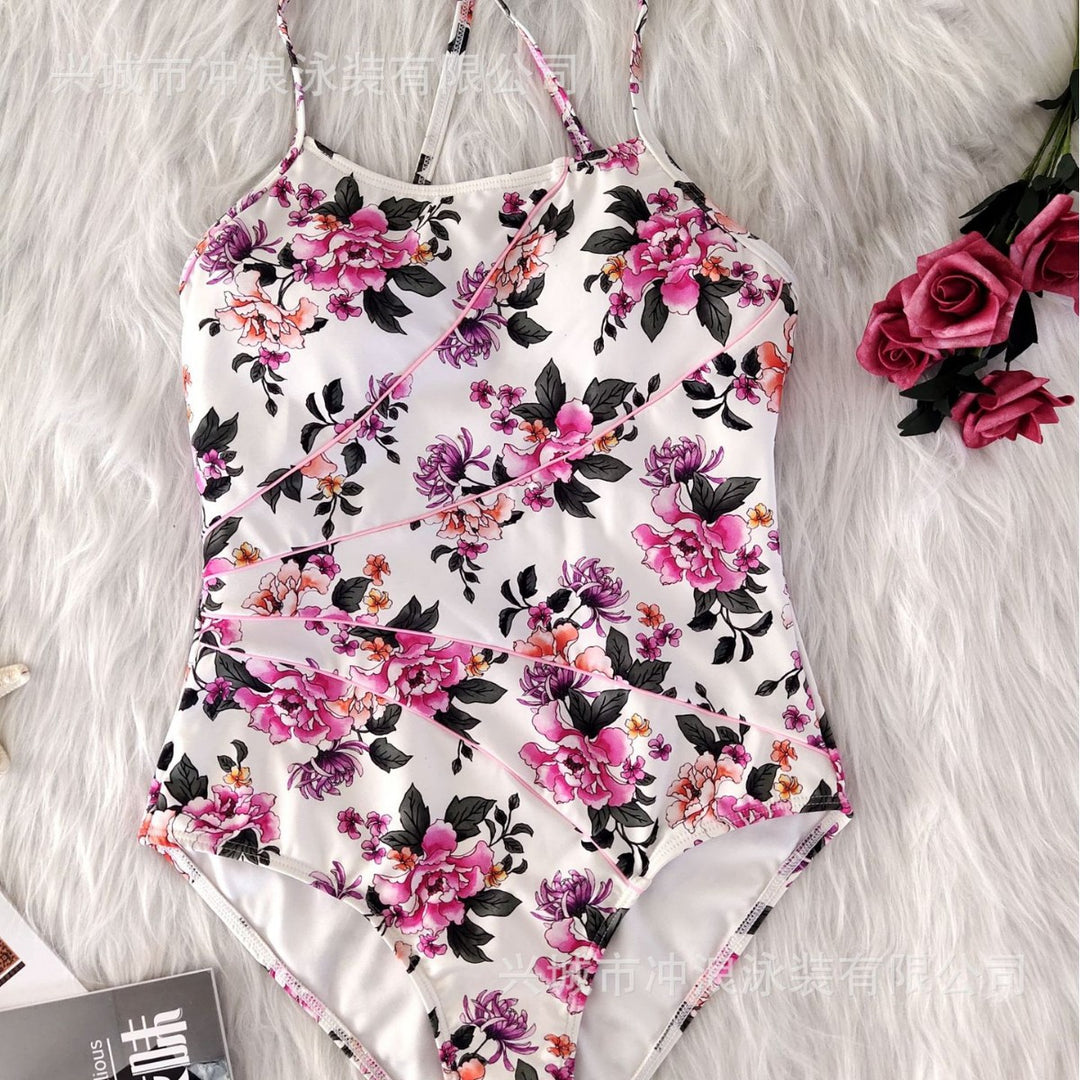 Women Floral Sport Swimsuit with Backless Silhouette Mune Fashion