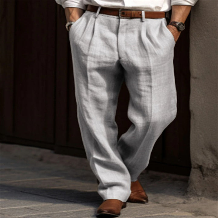 Men's linen pants with a wide cut and pleats Mune Fashion