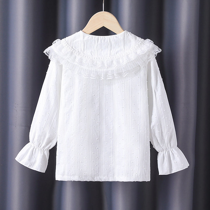 Girl's blouse with voluminous ruffled collar and fine embroidery Mune Fashion