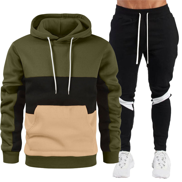 Men's sporty hoodie and jogger set with contrast trims, kangaroo pocket, elastic waistband, and tapered leg Mune Fashion