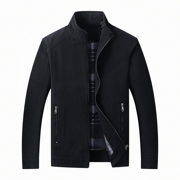 Men's transitional blouson made of cotton blend with high-closing stand-up collar and concealed zipper Mune Fashion