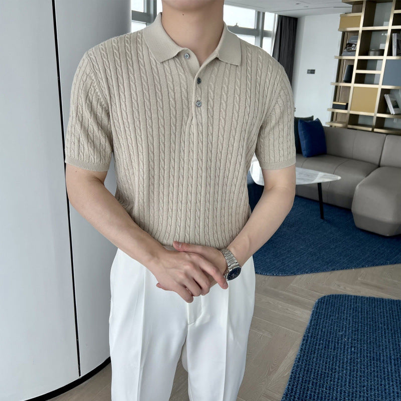 Men's Stylish Short Sleeve Knit Polo Shirt Mune Fashion