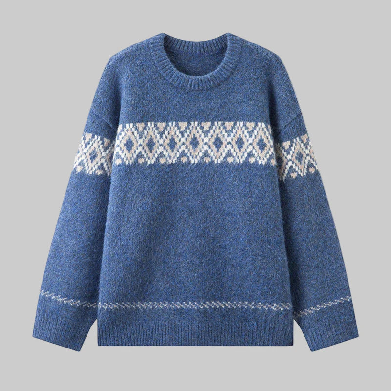 Women's Norwegian sweater made of wool blend with round neck and traditional Fair Isle yoke Mune Fashion