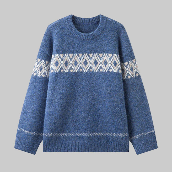 Women's Norwegian sweater made of wool blend with round neck and traditional Fair Isle yoke Mune Fashion