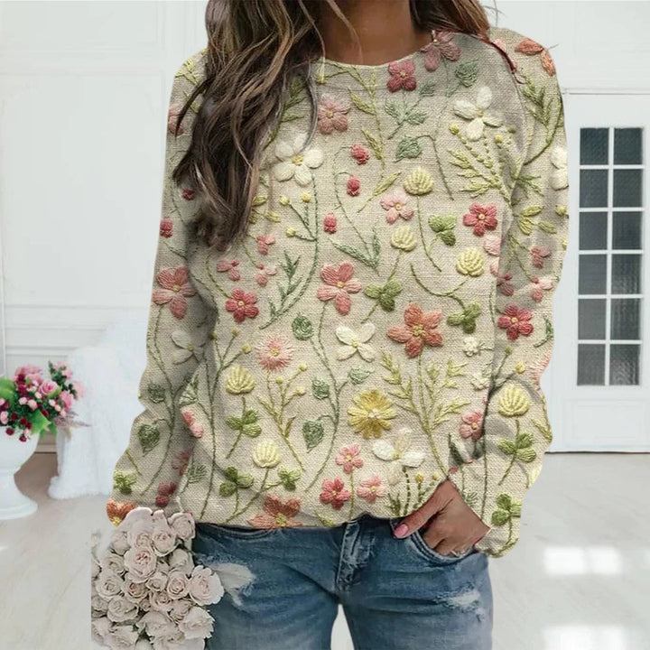 Women's patterned knit sweater with round neck, Fair Isle pattern, and casual oversized fit Mune Fashion