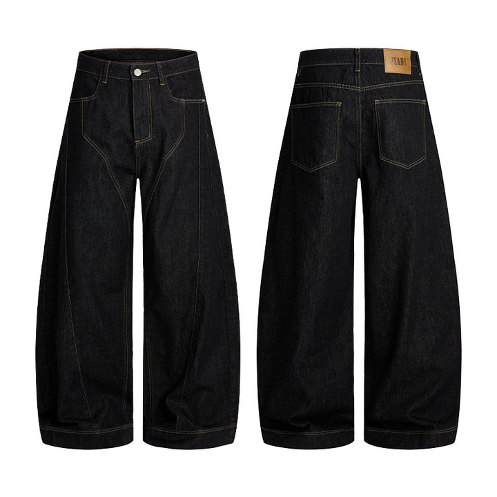 Men's Oversized Denim Palazzo Pants with Sculptural Panel Seams and Deep Crotch Mune Fashion