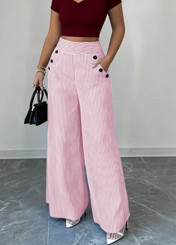 Women's high-waisted palazzo pants with maritime button details and wide leg Mune Fashion