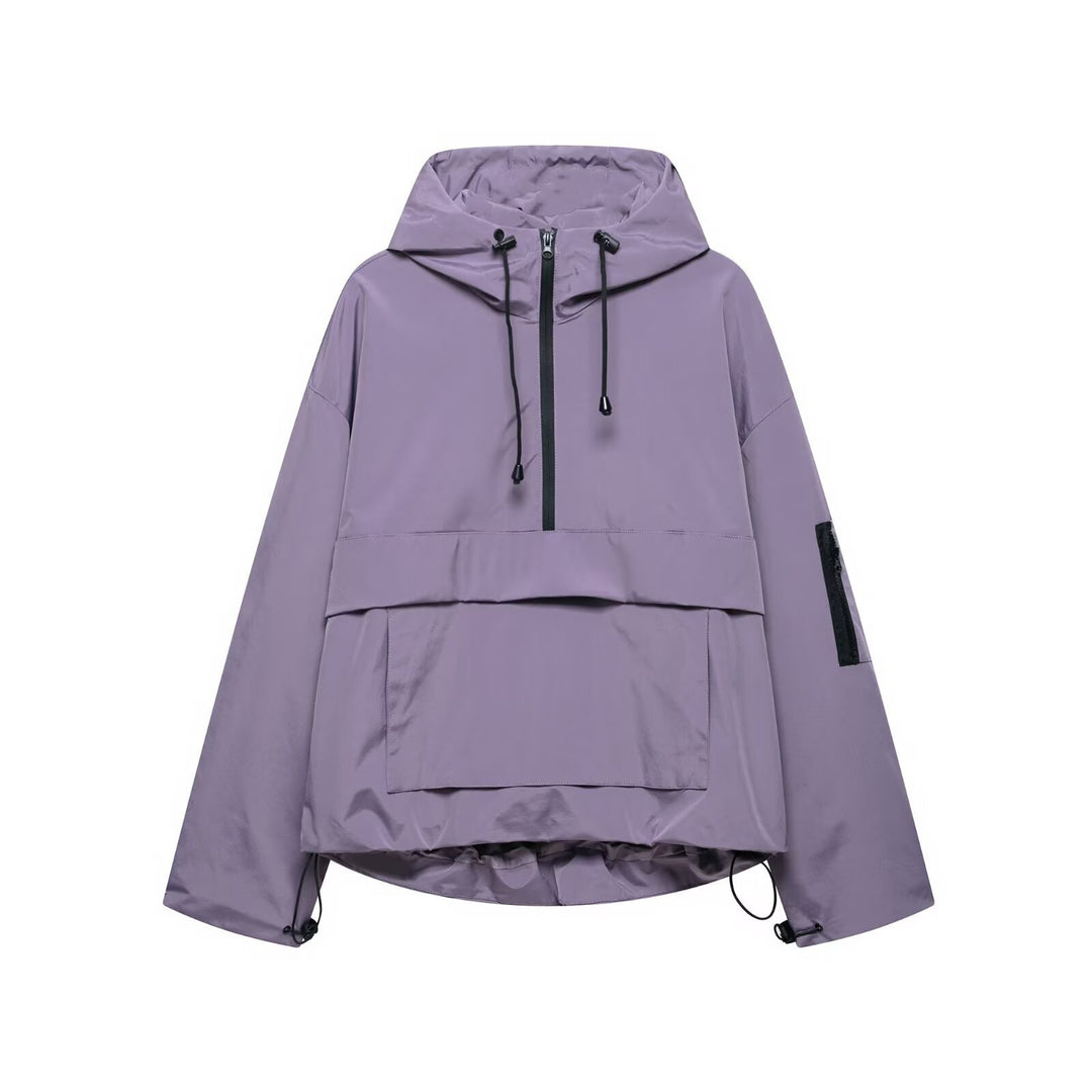 Unisex nan technical windbreaker anorak with half-height zipper hood and kangaroo pocket Mune Fashion