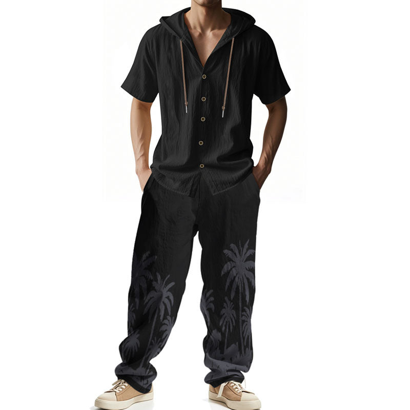 Men's casual summer ensemble with hoodie and wide palm motif pants Mune Fashion