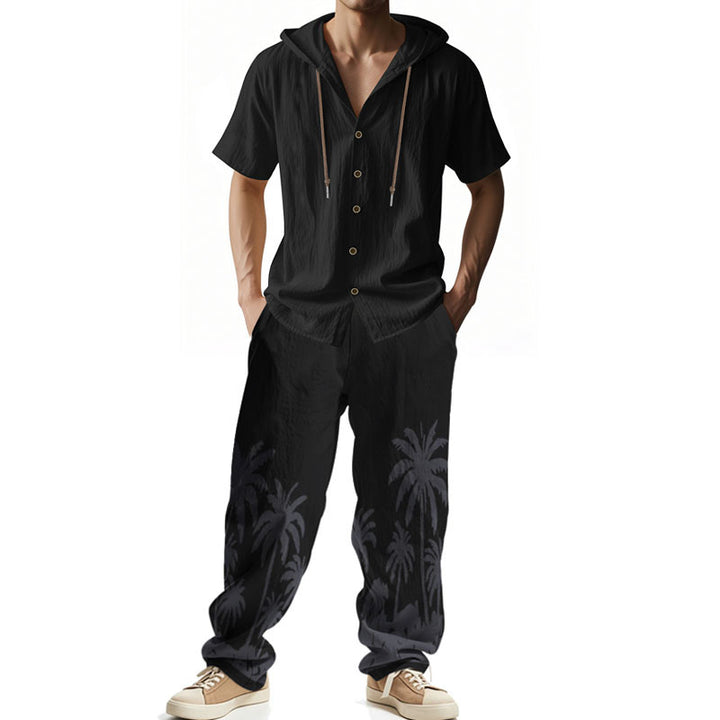 Men's casual summer ensemble with hoodie and wide palm motif pants Mune Fashion