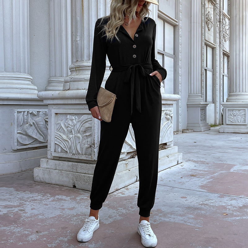 Women Casual Jumpsuit with Belt Mune Fashion