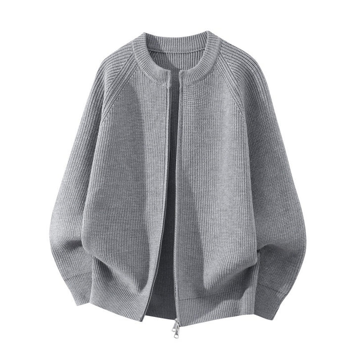 Women's Oversized Knit Cardigan with Round Neck, Raglan Sleeves, and Two-Way Zipper Mune Fashion