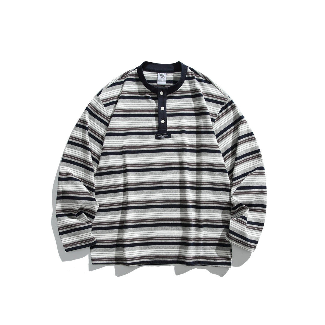 Unisex Oversized Henley shirt with button placket, striped structure and ribbed collar Mune Fashion