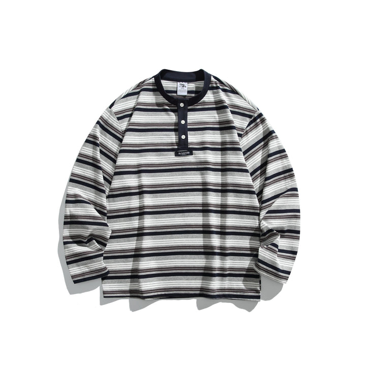 Unisex Oversized Henley shirt with button placket, striped structure and ribbed collar Mune Fashion