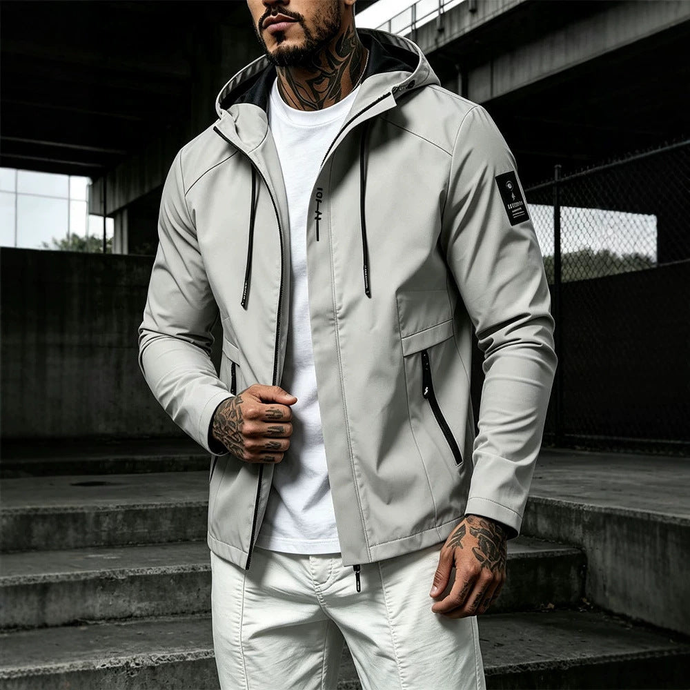 Men's Water-Repellent Softshell Jacket with Hood and Concealed Zipper Mune Fashion
