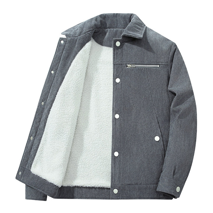 Men's cord trucker jacket with zippered chest pocket and snap front Mune Fashion