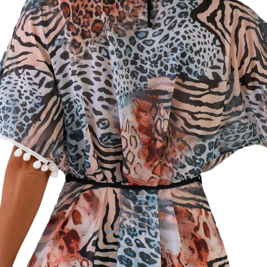 Women's Beach Overlay with Trendy Animal Print and Playful Pom Poms Mune Fashion