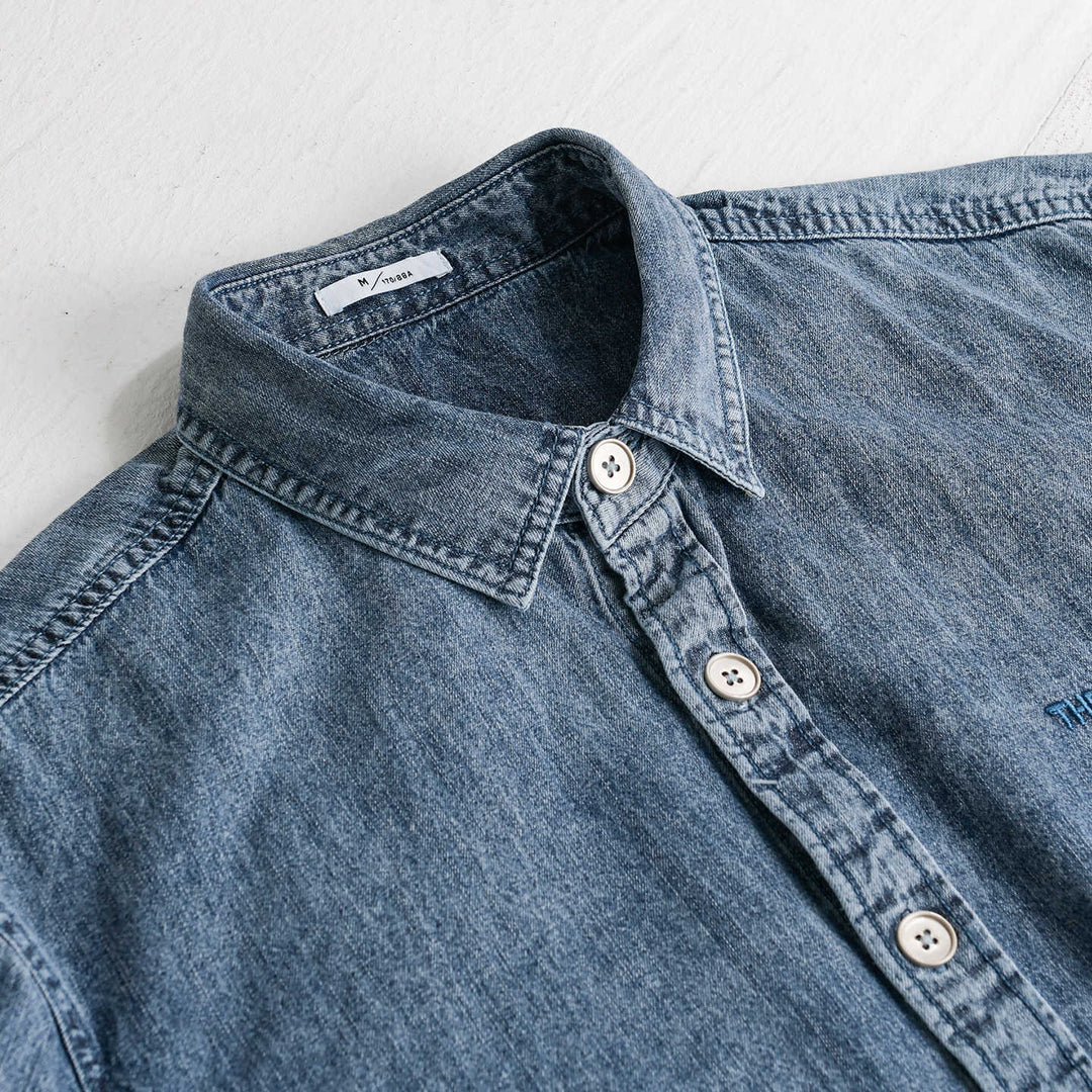 Men's relaxed denim overshirt with button placket and chest embroidery Mune Fashion