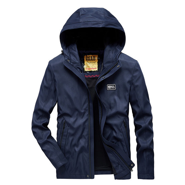 Men's lightweight water-repellent softshell jacket with hood, windproof cut, and zippered pockets Mune Fashion