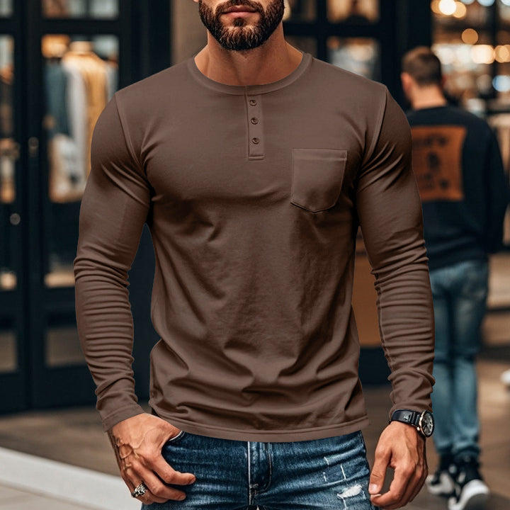 Men's slim long-sleeve button shirt with short button placket and chest pocket Mune Fashion
