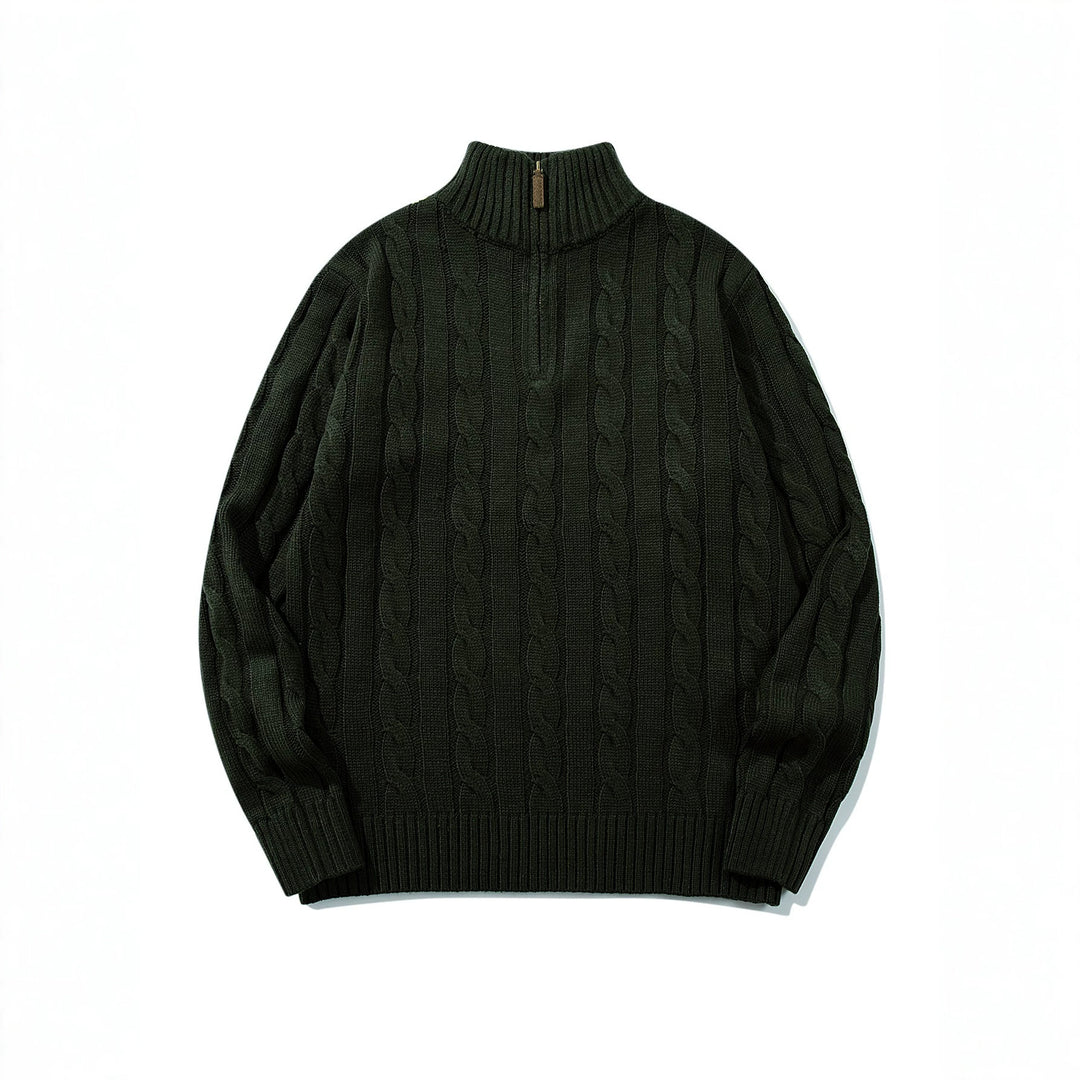 Unisex cable knit half-zip sweater with high ribbed collar and oversized fit Mune Fashion