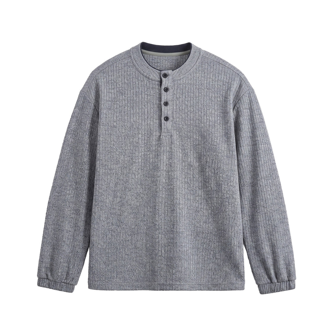 Men's ribbed structure Henley pullover with stand-up collar and button placket Mune Fashion