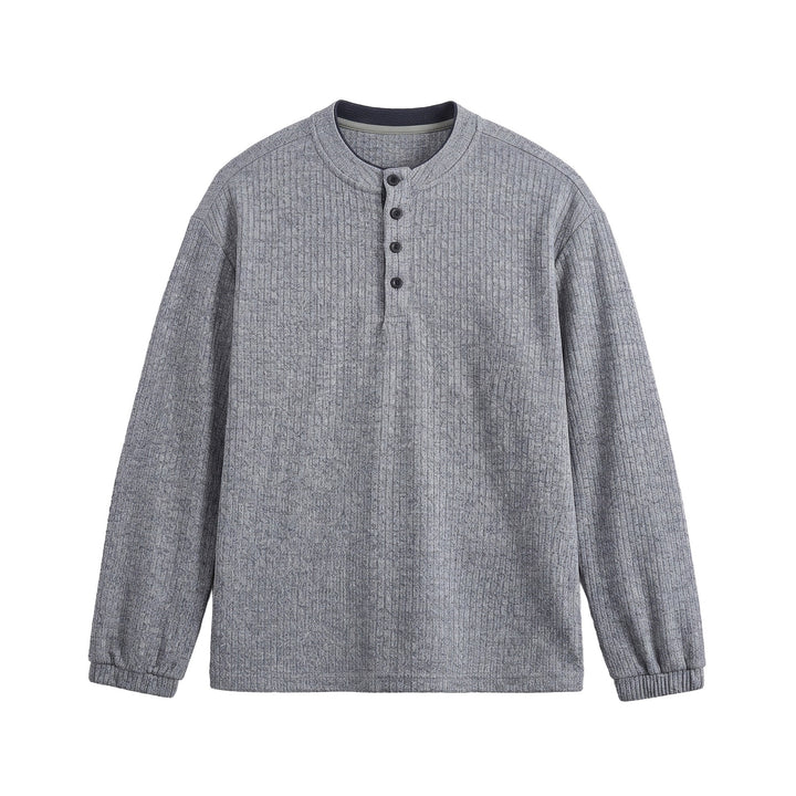 Men's ribbed structure Henley pullover with stand-up collar and button placket Mune Fashion