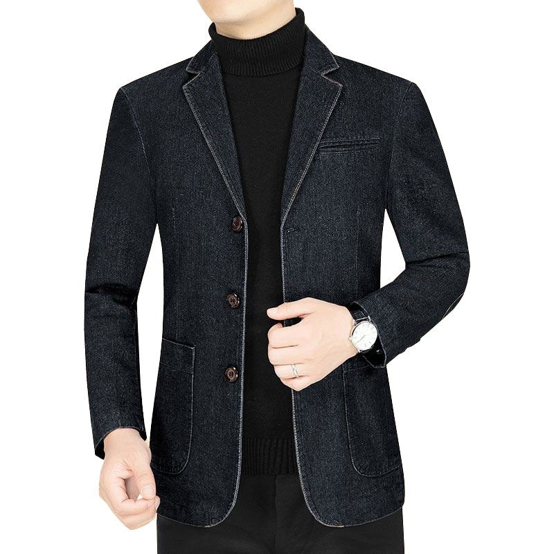 Men's Jeans Blazer Slim Fit with Patch Pockets and Notch Collar Mune Fashion