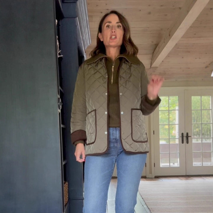 Ladies quilted field jacket with contrast piping, patch pockets & hip-length boxy silhouette Mune Fashion