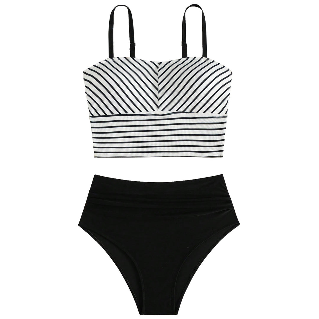 Women's High-Cut Bikini with Striped Crop Top Mune Fashion