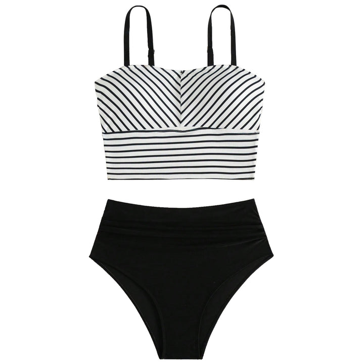 Women's High-Cut Bikini with Striped Crop Top Mune Fashion