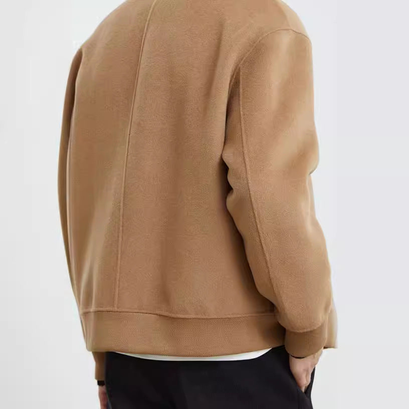 Men's Boxy Wool Blend Zip Jacket with Concealed Button Placket and Round Patch Pockets Mune Fashion