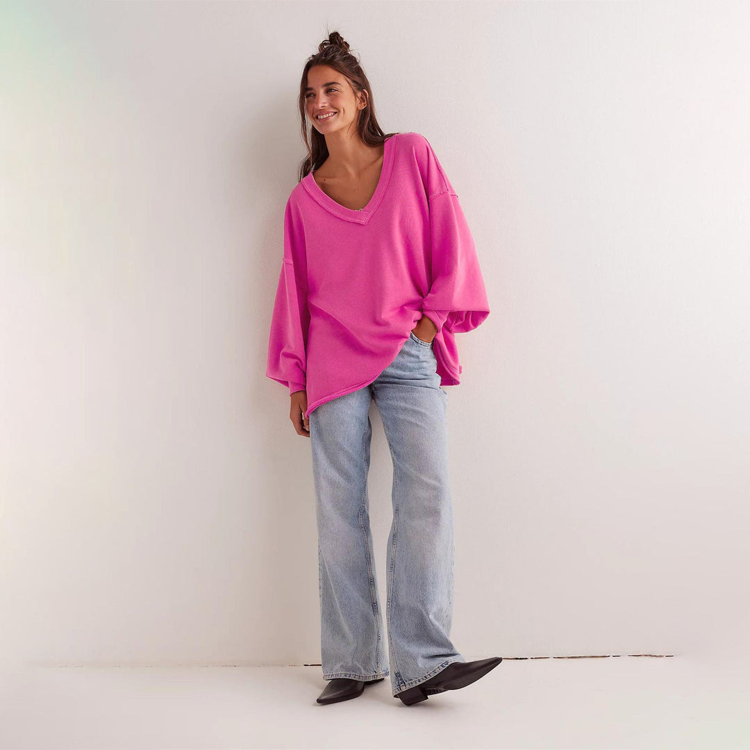 Women's Oversized V-Neck Sweatshirt with Casual Fit Mune
