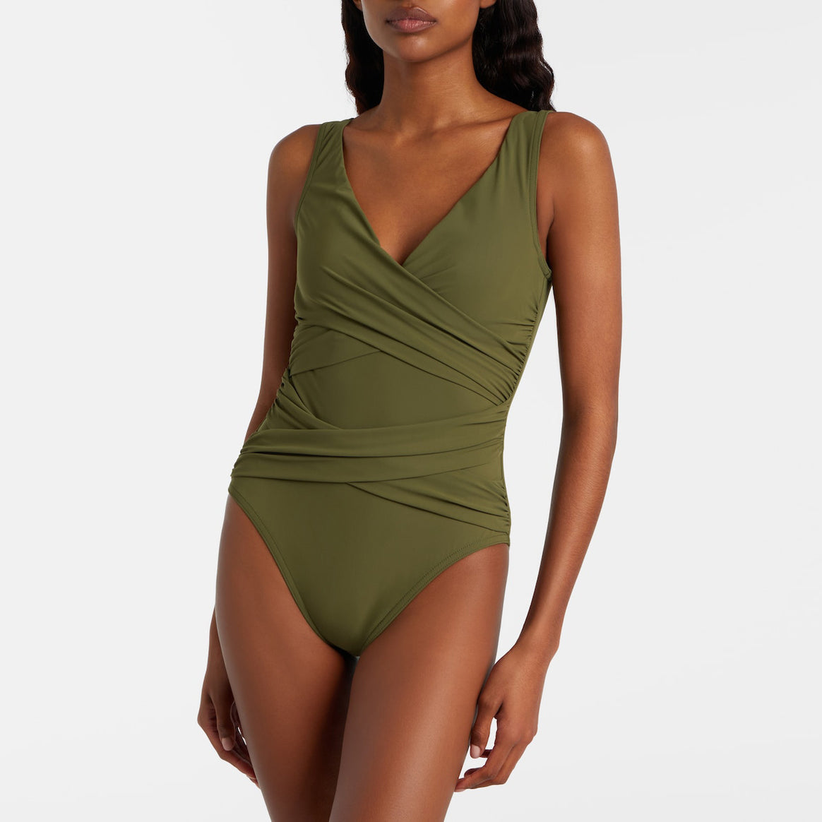 Women's One-piece Swimsuit with fashionable wrap design and elastic ruffle details Mune Fashion
